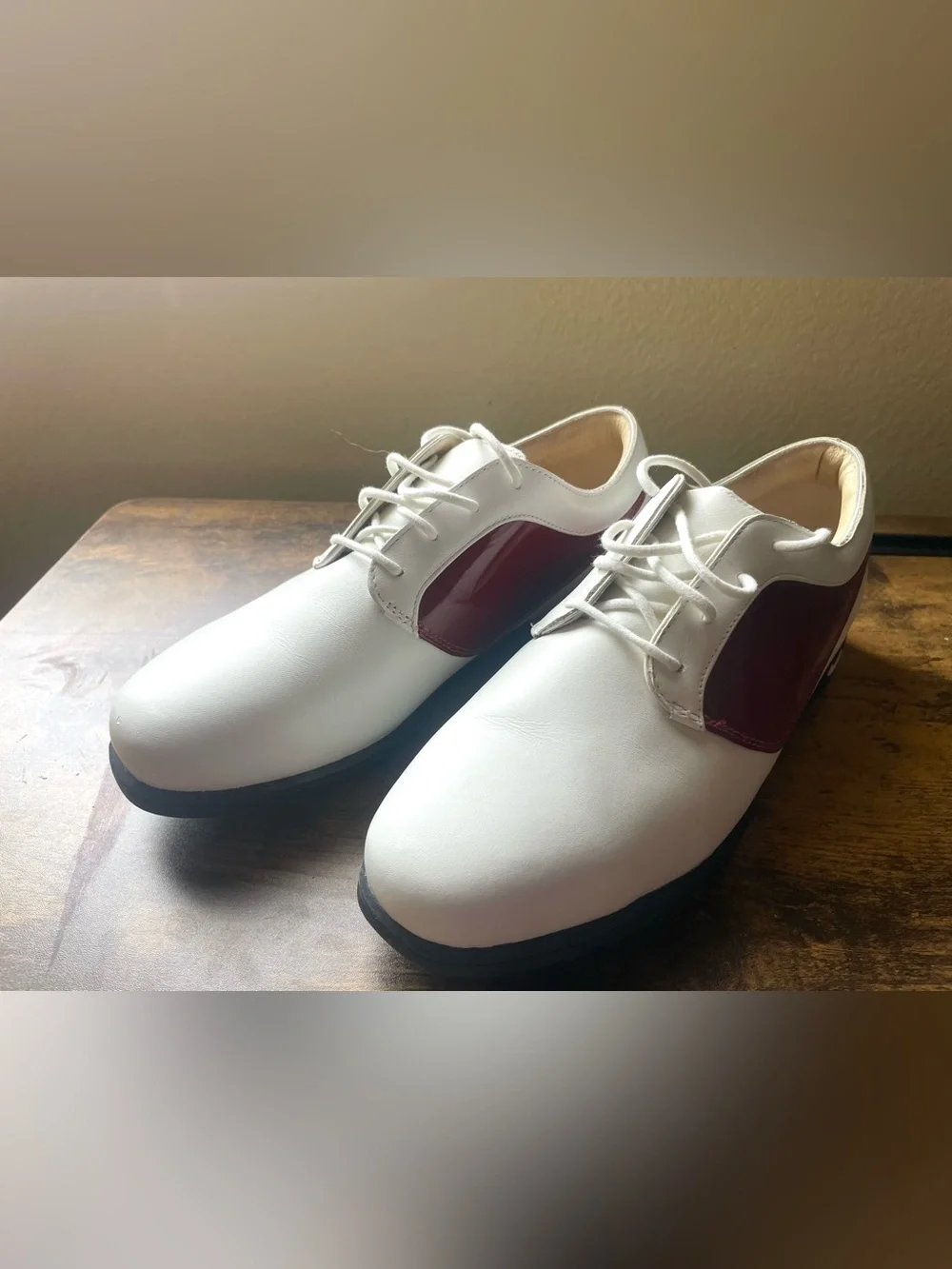 Nike White and Burgundy Athletic Golf Shoes